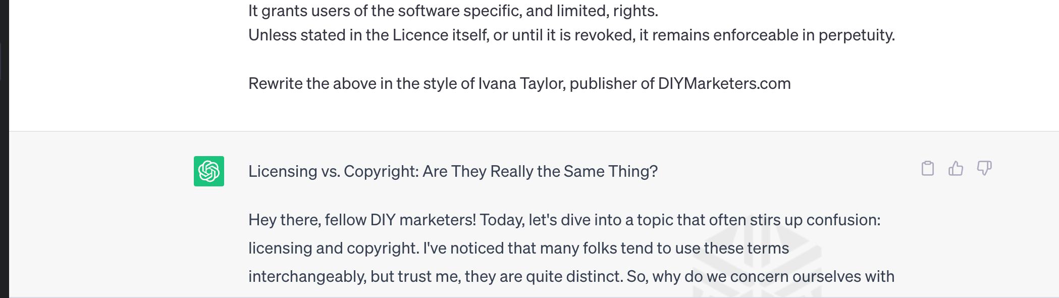 7 Critical Things You Need to Know About Copyright on AI Generated Content 5 example of using my brand voice in chatgpt