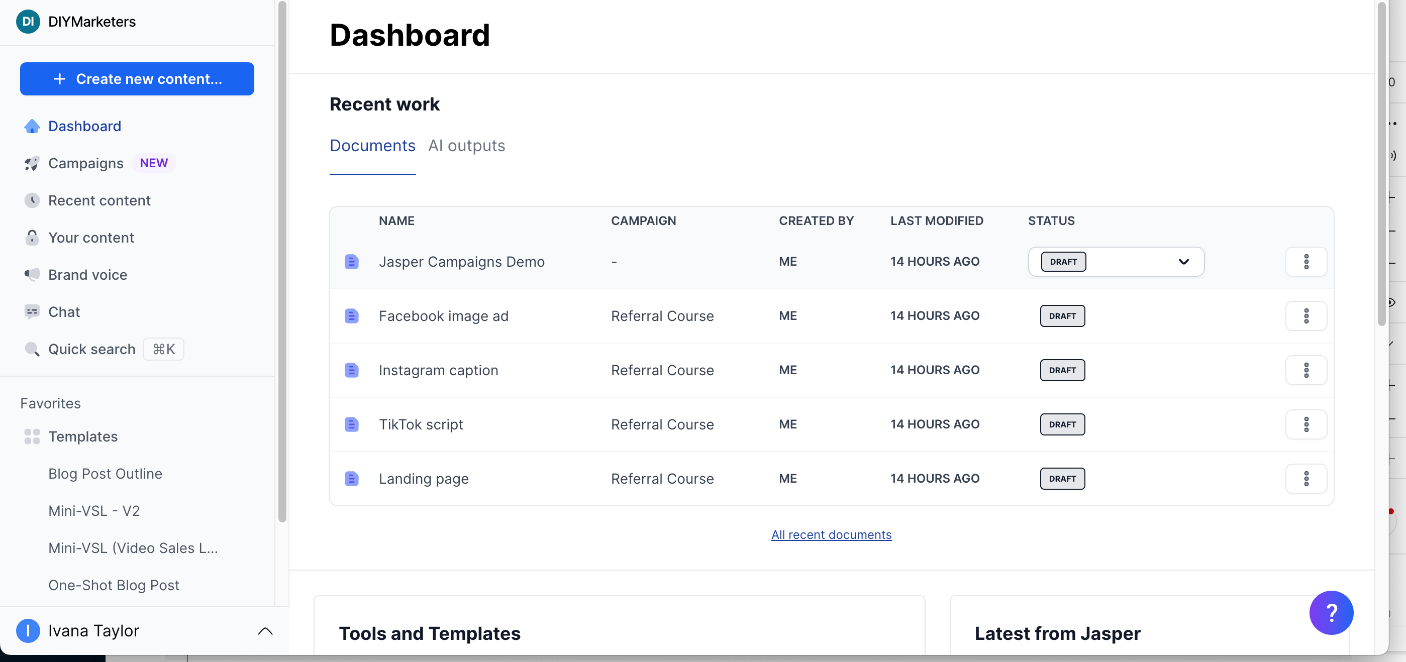 Harness the Power of AI: Create Winning Jasper Campaigns 1 jasper.ai campaigns inside the dashboard